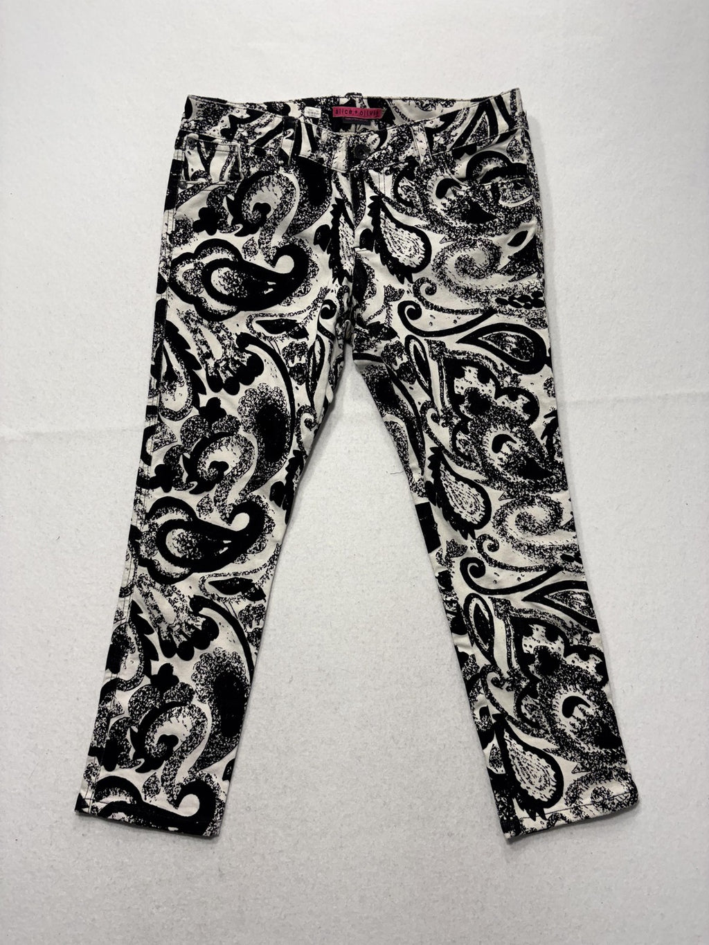 Alice + Olivia Jeans Womens 30 Black Paisley Mid Rise Cropped Slim Denim 30x24