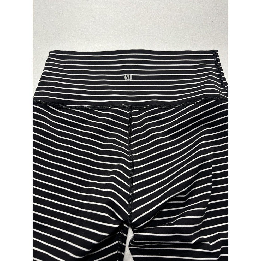 Lululemon Leggings Womens Small Black Stripe High Rise 25" Inseam Stretch Ankle