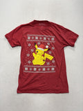 Pokemon Shirt Mens Small Red Pikachu Christmas Santa Hat Snowflake Graphic Tee