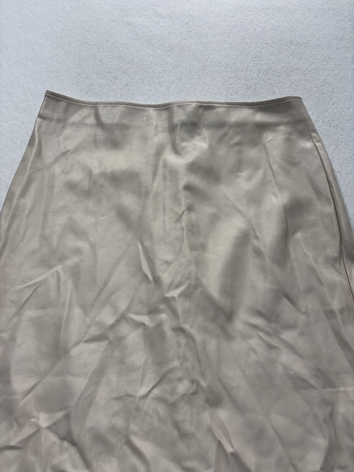 CAMI NYC Skirt Womens L White Faux Leather Midi Pencil Zip Back Slit Bone