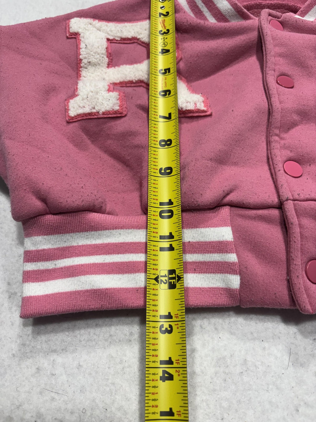 SHEIN Jacket Womens XS Pink Varsity Bomber Letter R Cropped Snap Front Fleece