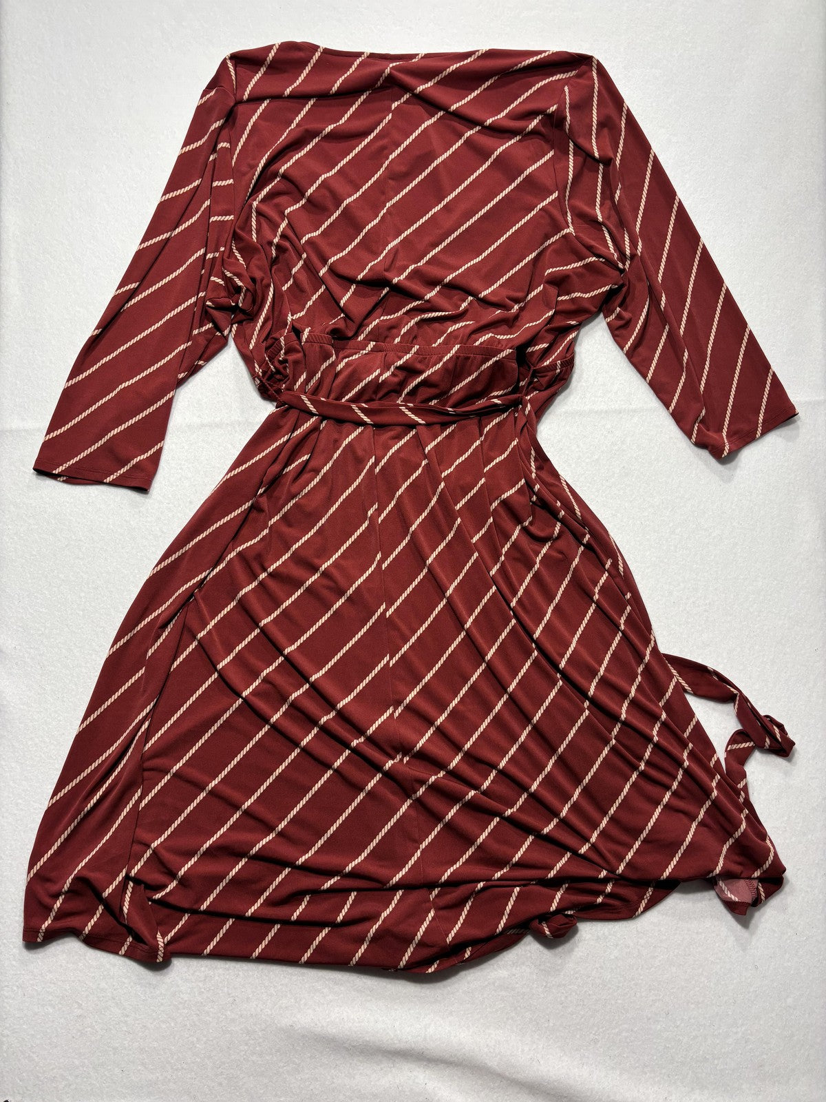 Lane Bryant Dress Womens 22/24 Red Stripe V Neck Wrap Belted 3/4 Sleeve Jersey