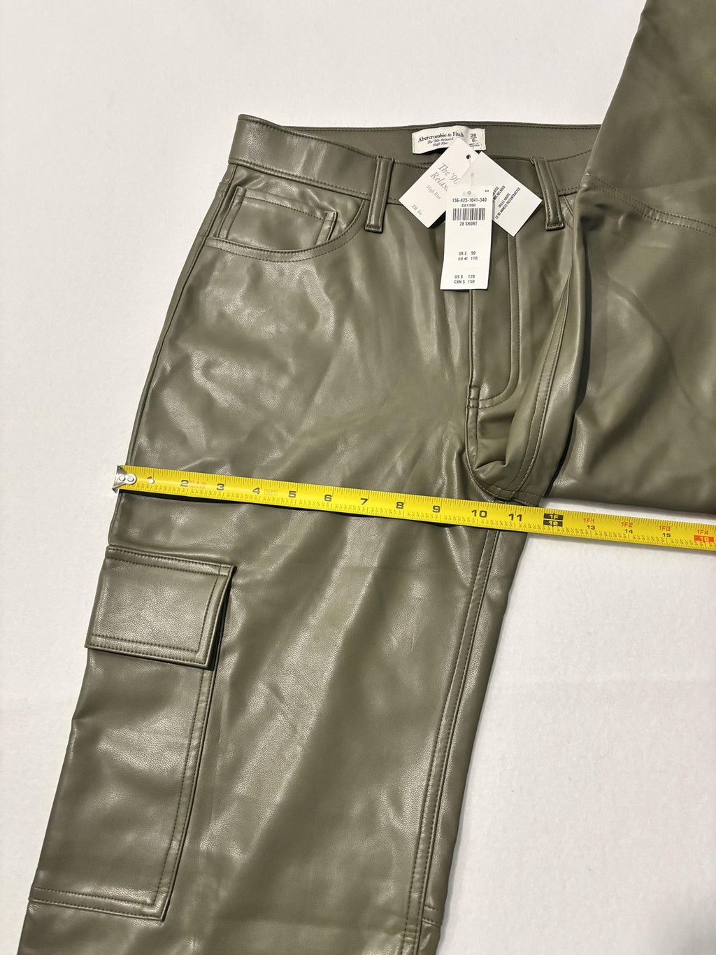 Abercrombie & Fitch Pants Womens 28 Short Green Faux Leather 90s High Rise Cargo