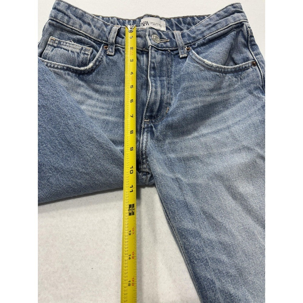 Zara Jeans Womens 2 Blue Medium Wash Straight Leg Mid Rise 24x30.5 Distressed