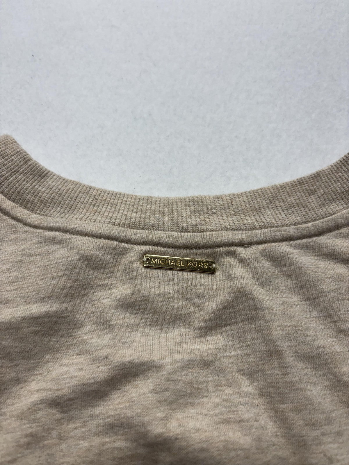 MICHAEL Michael Kors Top Womens Small Beige Crew Neck Long Sleeve Ruffle Hem