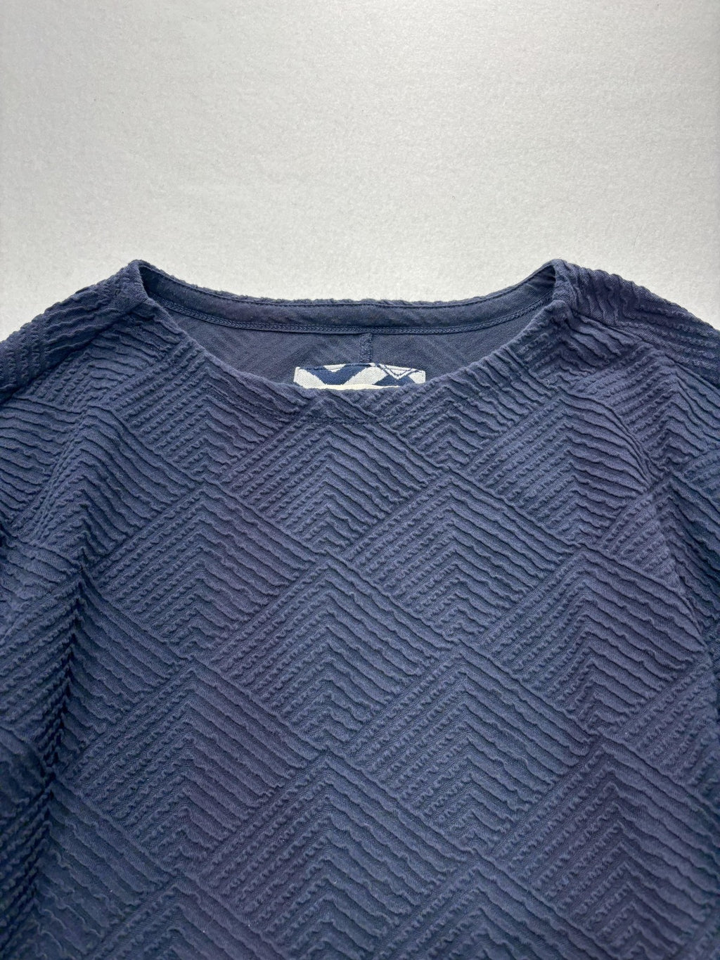 Maeve Blouse Womens XS Blue Textured Crew Neck 3/4 Puff Sleeve Peplum Tunic Top
