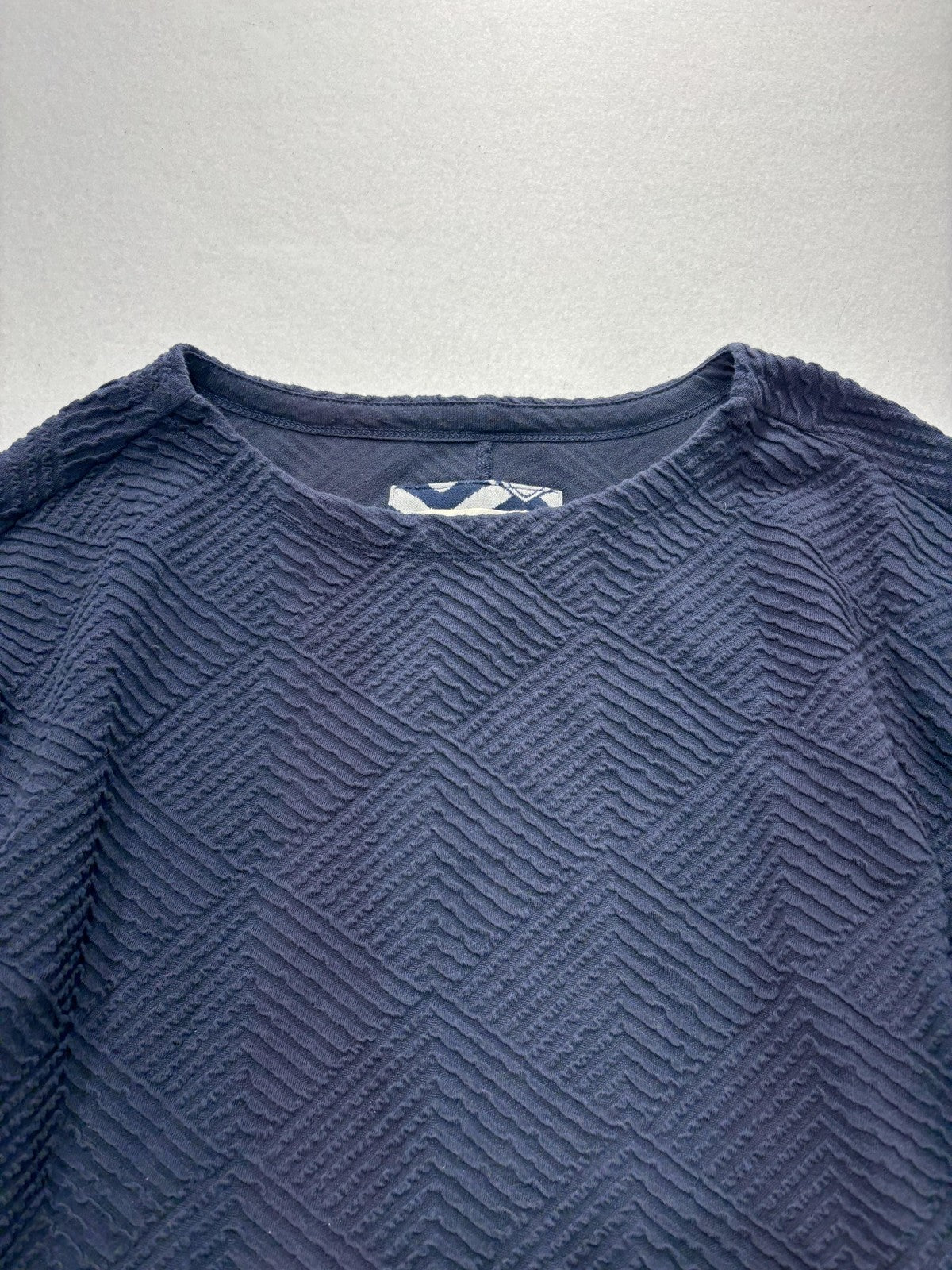 Maeve Blouse Womens XS Blue Textured Crew Neck 3/4 Puff Sleeve Peplum Tunic Top