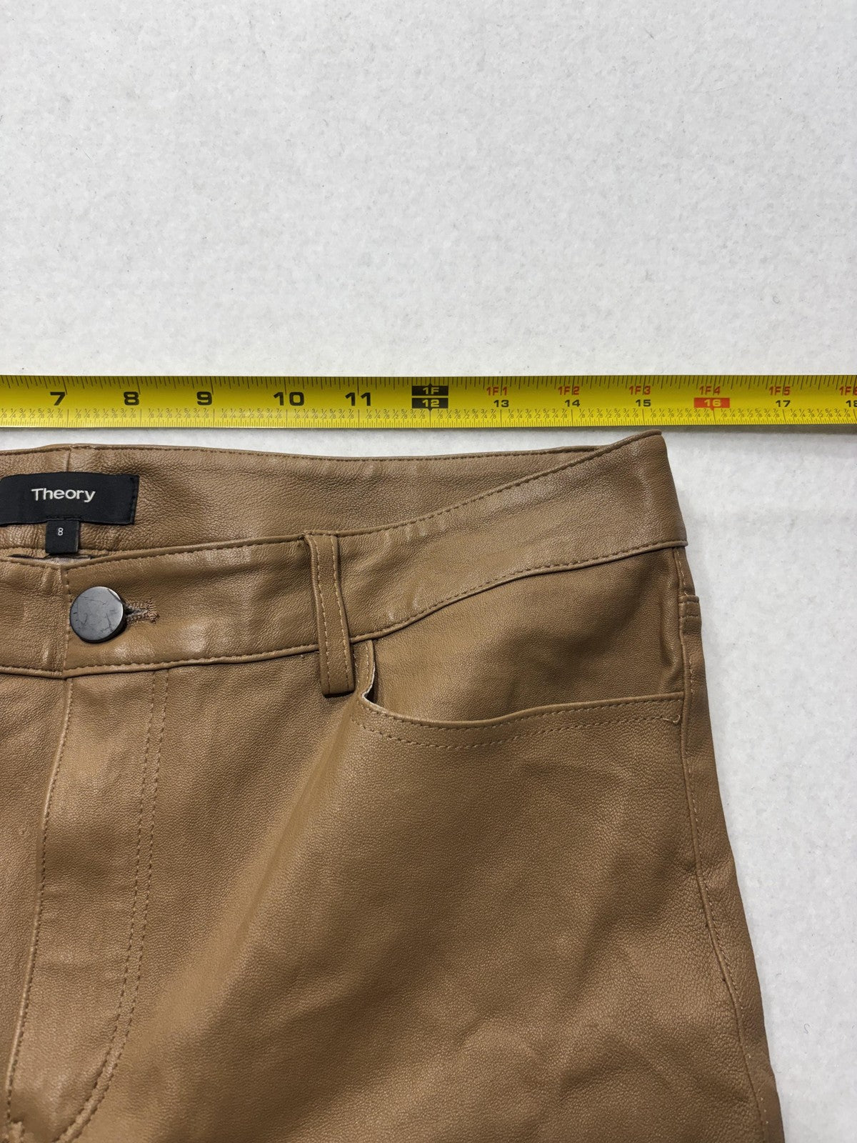 Theory Dress Pants Womens 8 Brown Lamb Leather Bristol Skinny 5 Pocket Zip