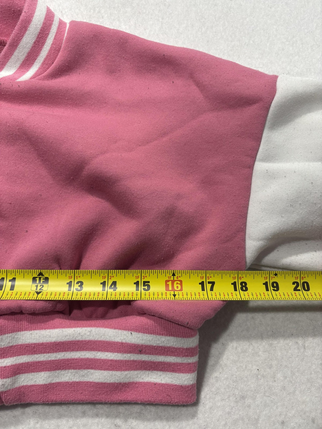 SHEIN Jacket Womens XS Pink Varsity Bomber Letter R Cropped Snap Front Fleece