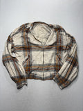 Free People Jacket Womens XL White Plaid Bomber Full Zip Elastic Hem Lightweight