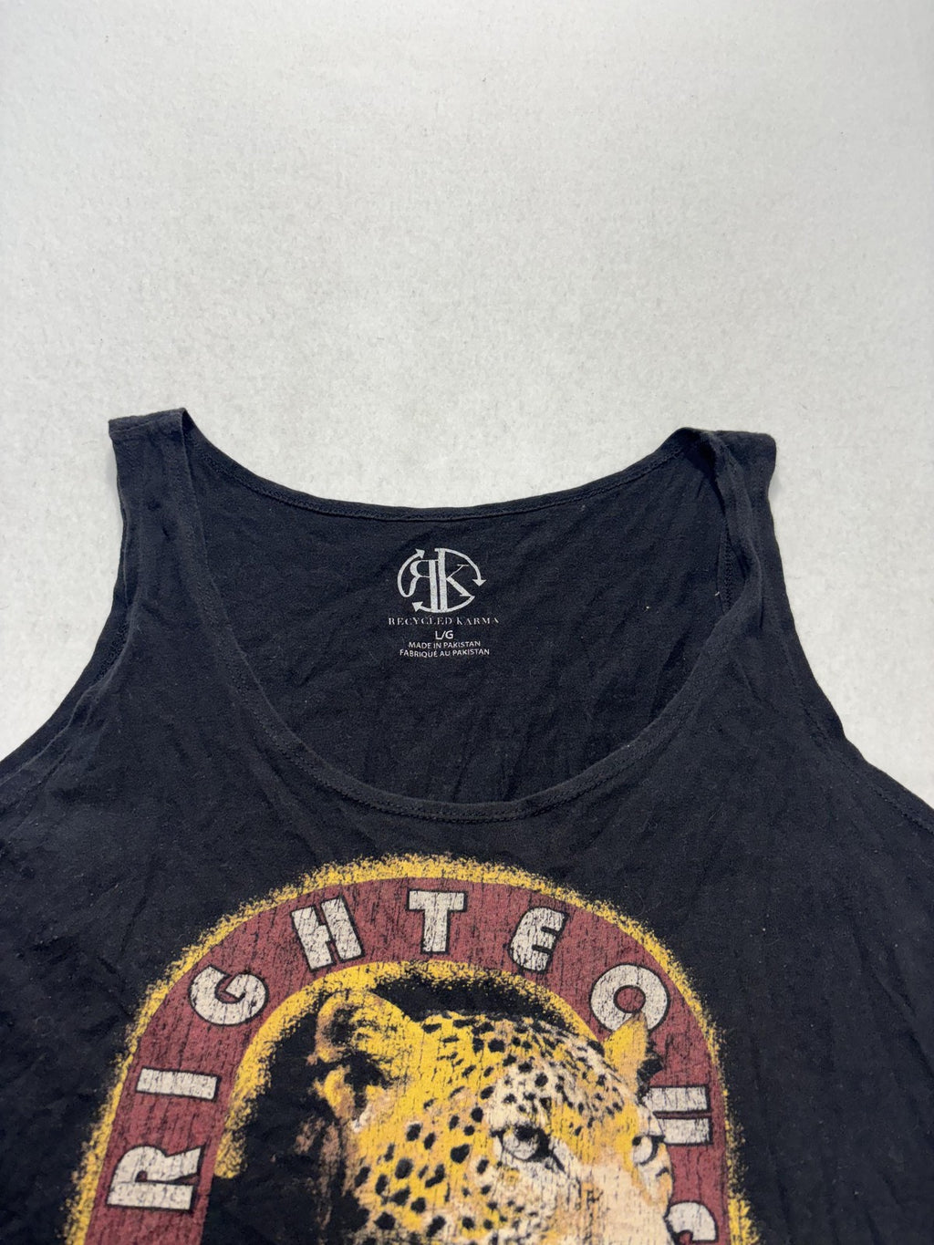 Recycled Karma Tank Top Womens Large Black Righteous Rocker Leopard Graphic