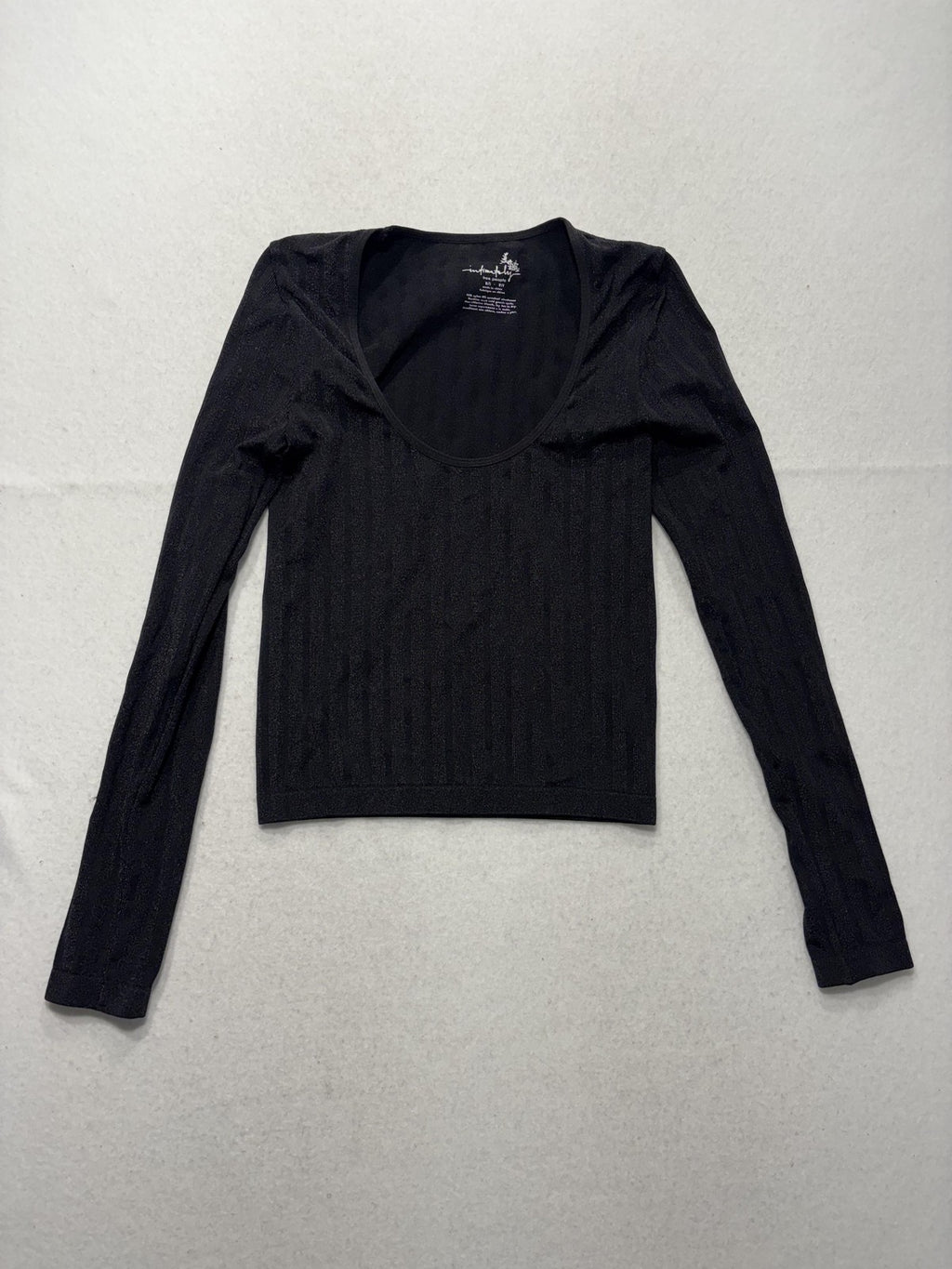 Free People Shirt Womens XS/S Black Scoop Neck Long Sleeve Stretch Knit Top