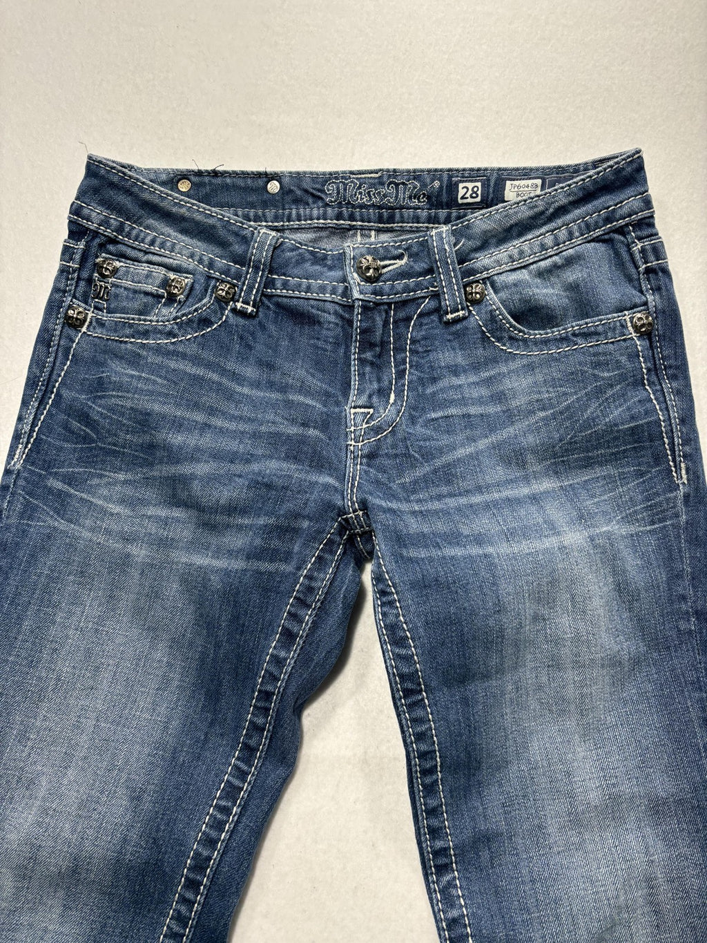 Miss Me Jeans Womens 28 Blue Medium Wash Low Rise Bootcut Embellished 28x31