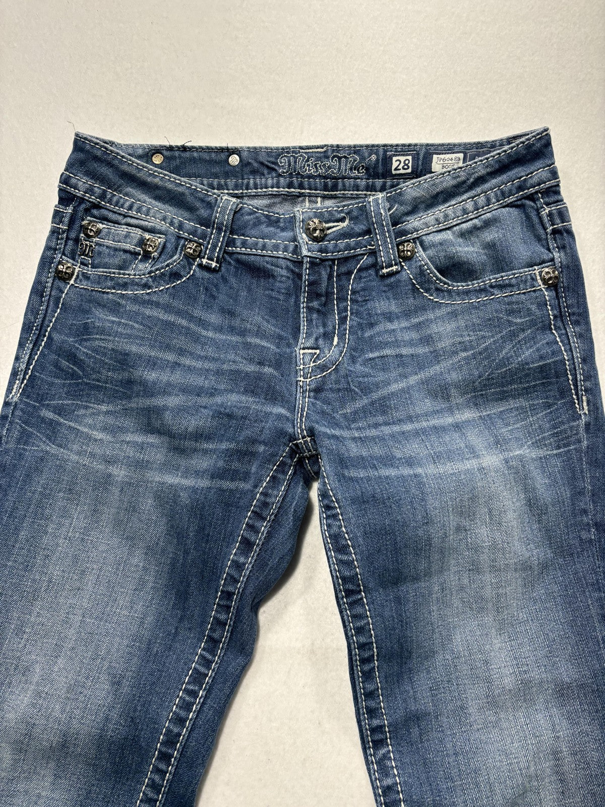 Miss Me Jeans Womens 28 Blue Medium Wash Low Rise Bootcut Embellished 28x31