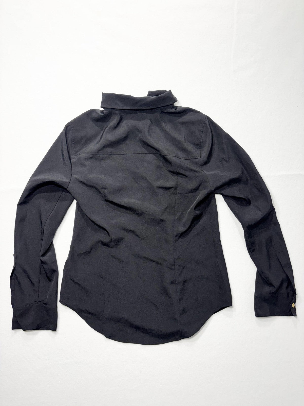MICHAEL Michael Kors Blouse Womens Small Black Zip Collared Long Sleeve Top