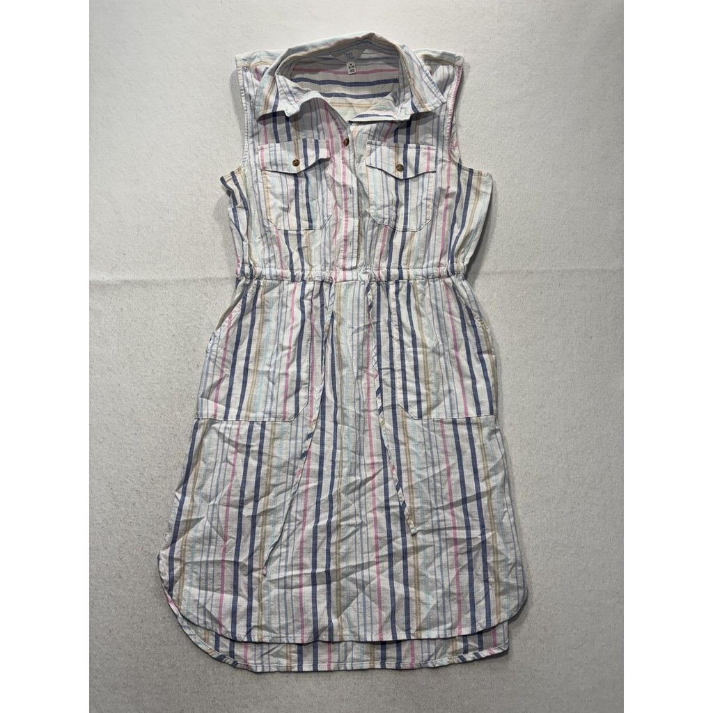 Time And Tru Womens M Multicolor Stripe Sleeveless Button Shirt Dress