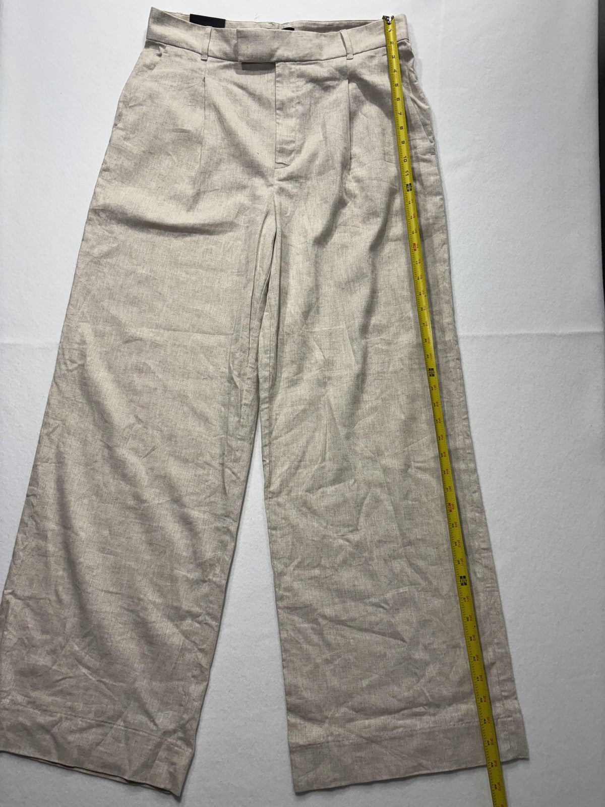 Banana Republic Dress Pants Womens 14 Beige Linen Wide Leg High Rise Relaxed