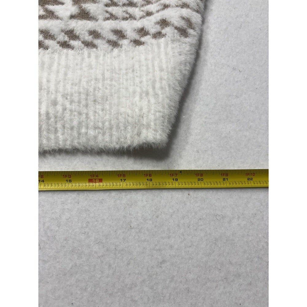 Marc New York Sweater Womens XL White Full Zip Mock Neck Geometric Pattern Knit