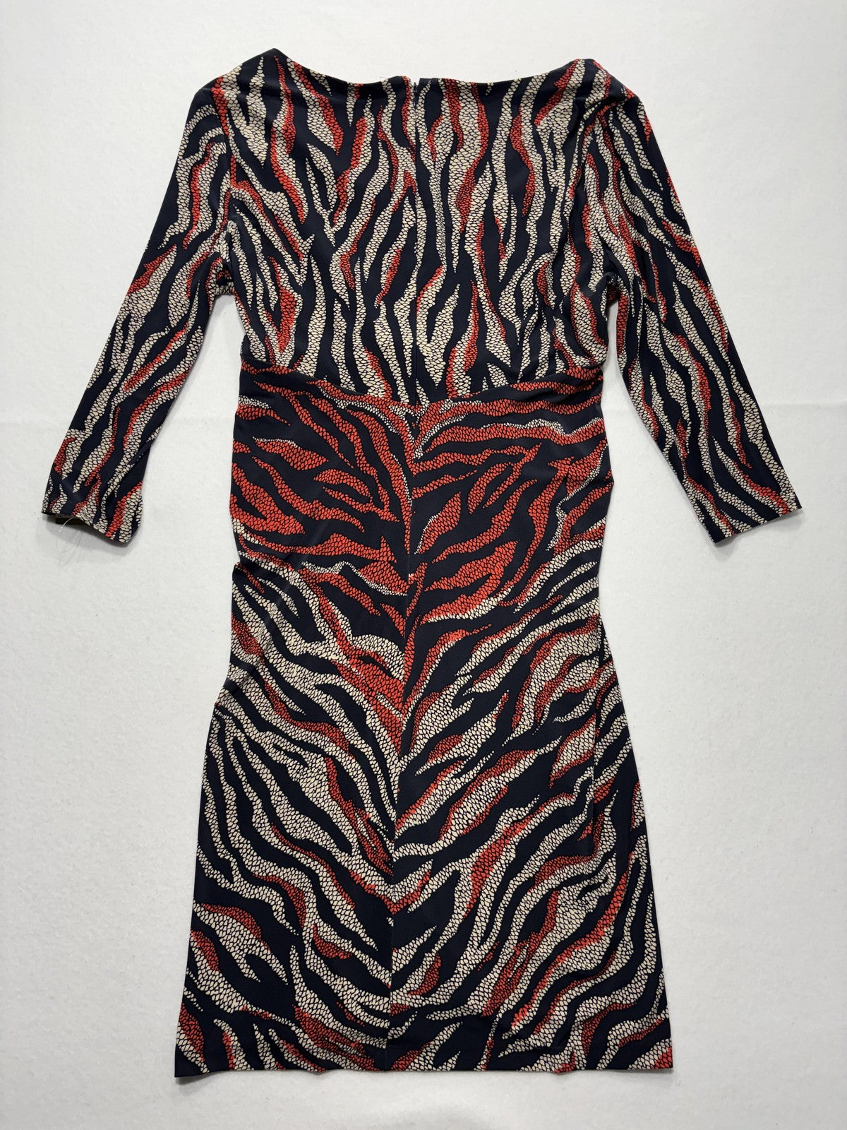 Anne Klein Dress Womens 14 Multi Animal Ruched Sheath 3/4 Sleeve Knee Length