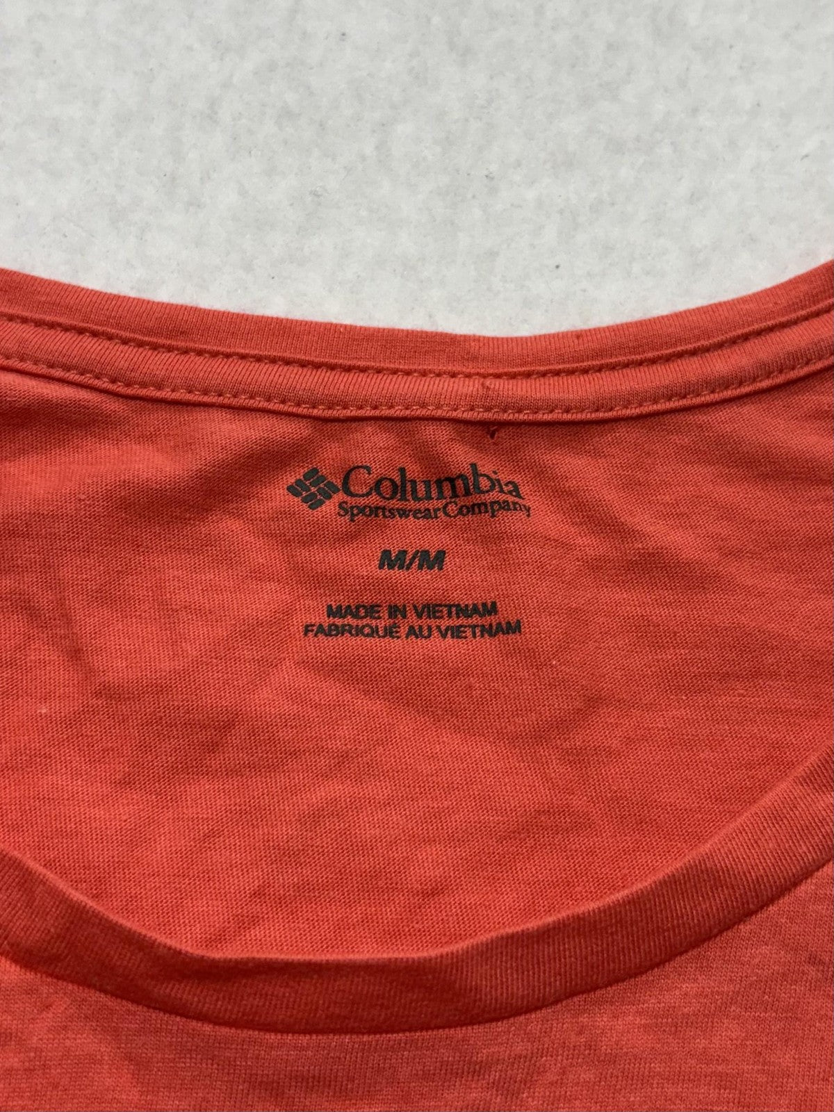 Columbia Shirt Womens Medium Orange Scoop Neck Short Sleeve Graphic Logo Tee