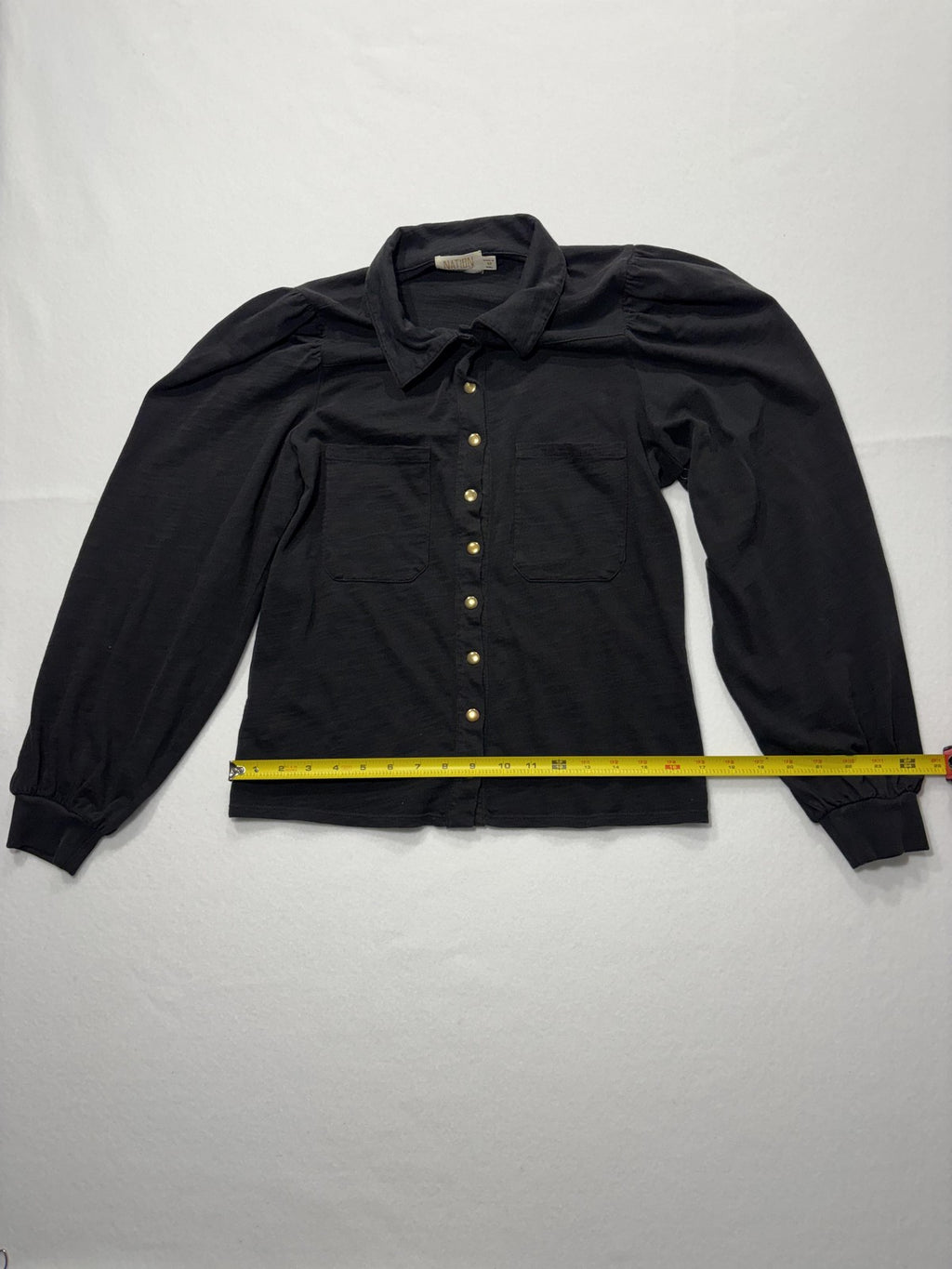 Nation LTD Button Up Shirt Womens Medium Black Puff Sleeve Cotton Collared Top