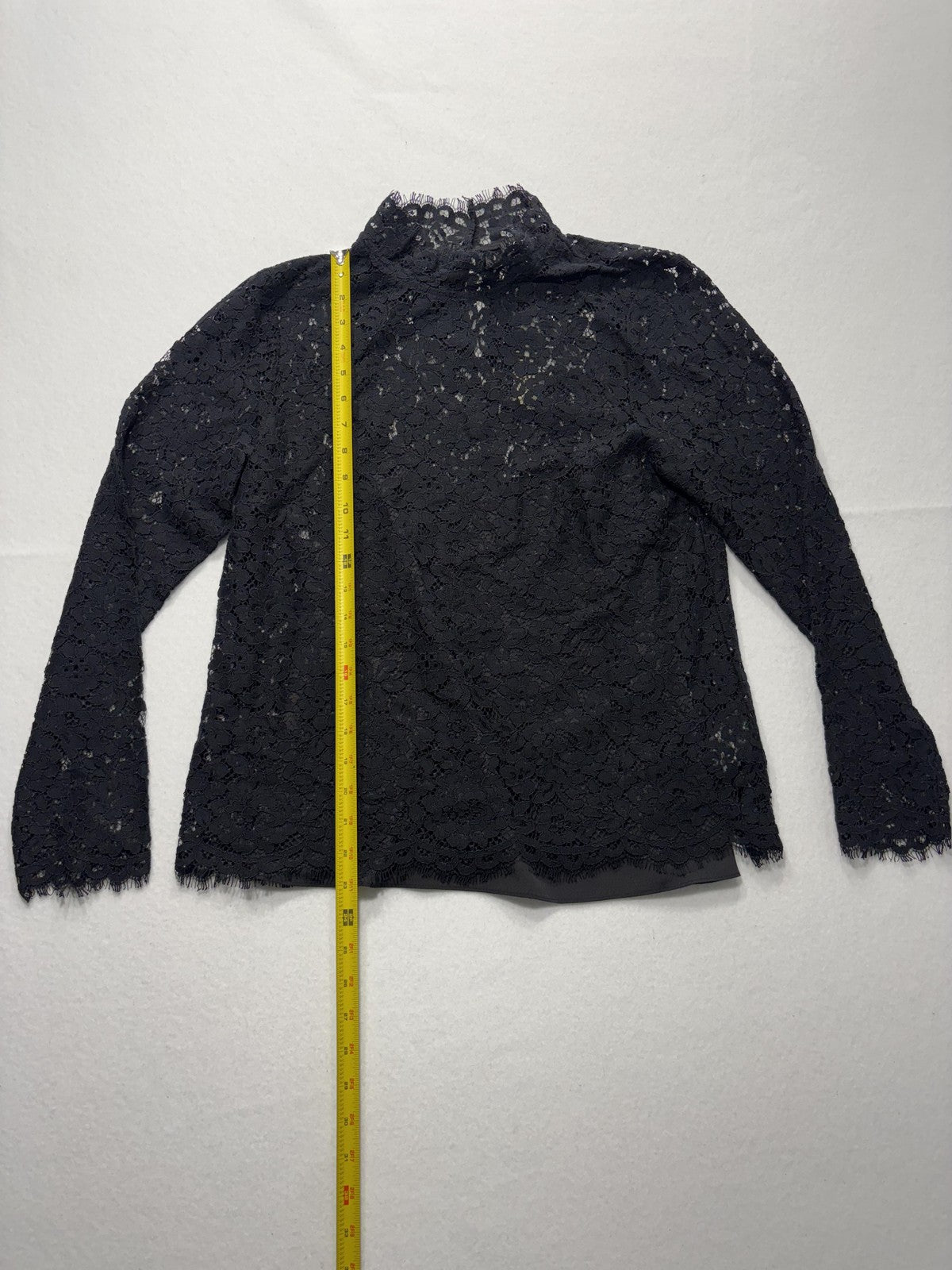 J.Crew Blouse Womens 6 Black Lace Mock Neck Long Sleeve Lined Sheer Party Top