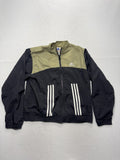 Adidas Windbreaker Jacket Mens Medium Black Green Full Zip 3-Stripes 6052