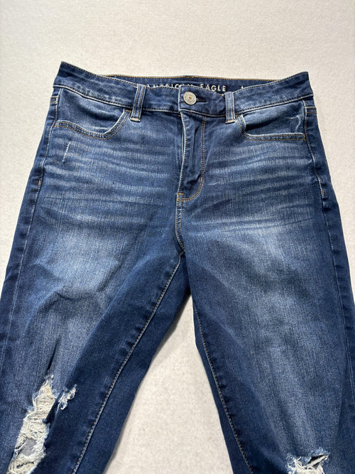 American Eagle High Rise Jegging Jeans Womens 8 Medium Wash Distressed 30x24.5