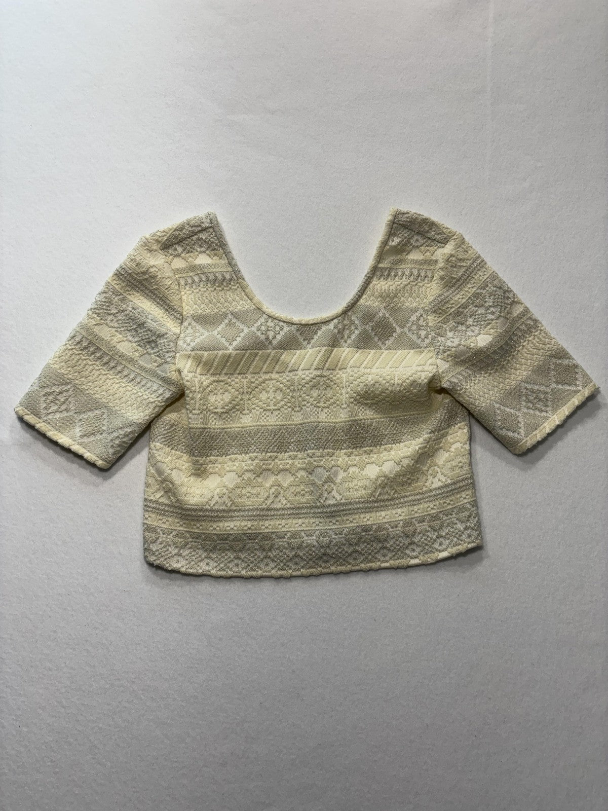 Rebecca Minkoff Blouse Womens M Beige James Top Scoop Neck Cropped Glitter Knit