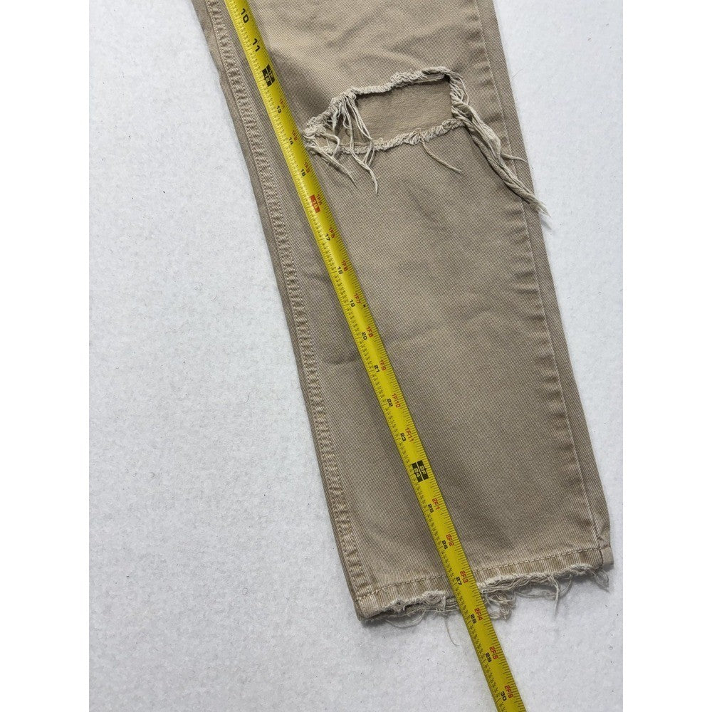 We The Free Jeans Womens 27 Beige High Rise Straight Distressed Raw Hem 27x28