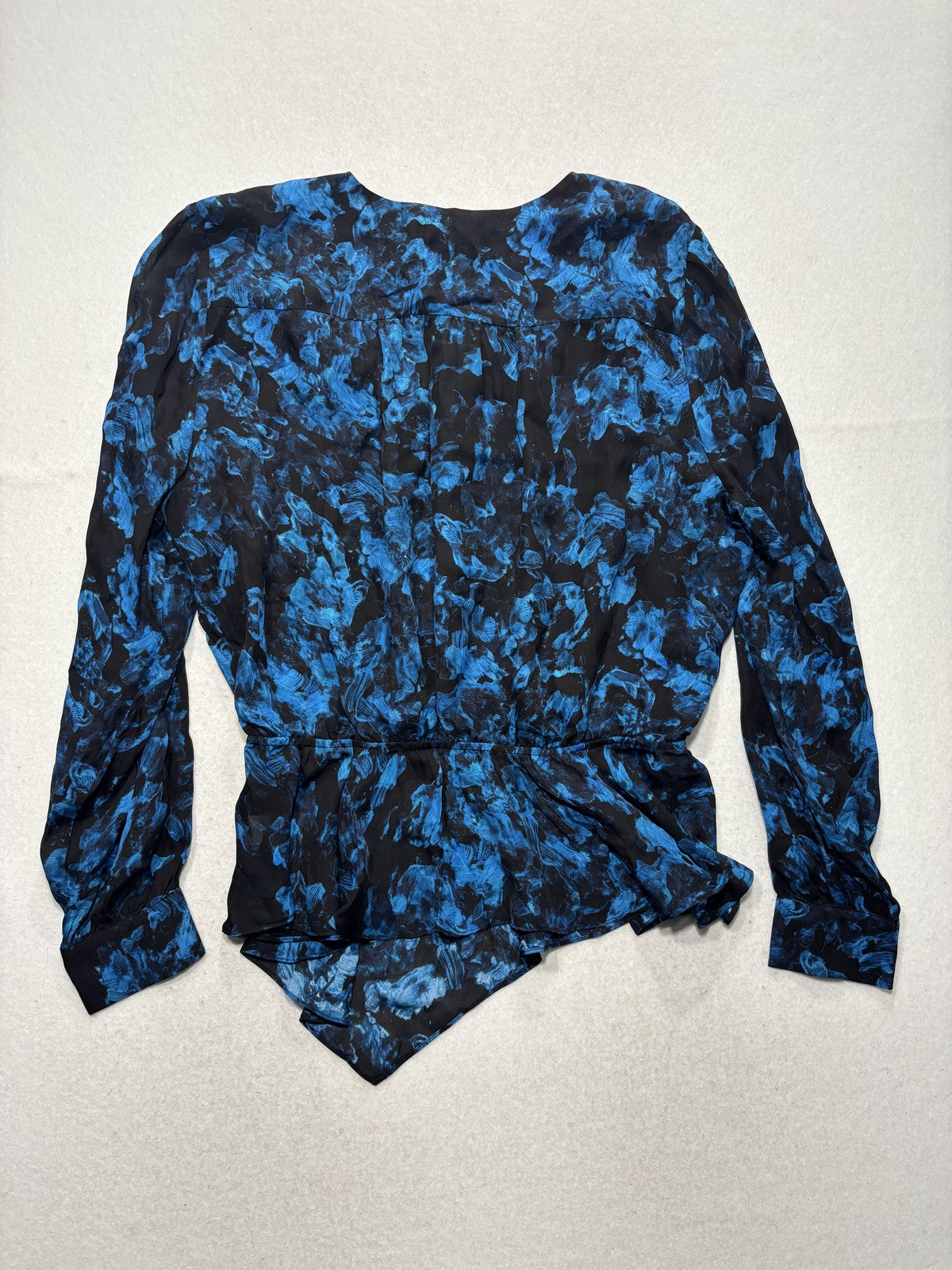 Parker Blouse Womens XL Blue Rainstorm Floral Ruffle Silk Top P9J5807SBP