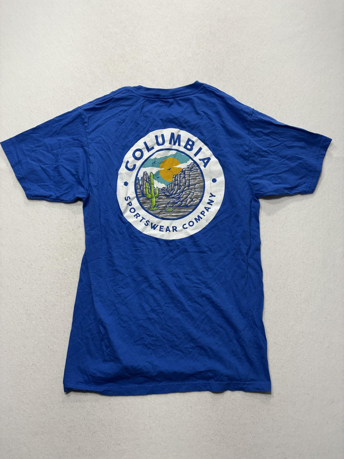 Columbia Shirt Mens Medium Blue Desert Cactus Graphic Tee Cotton Outdoor Hiking