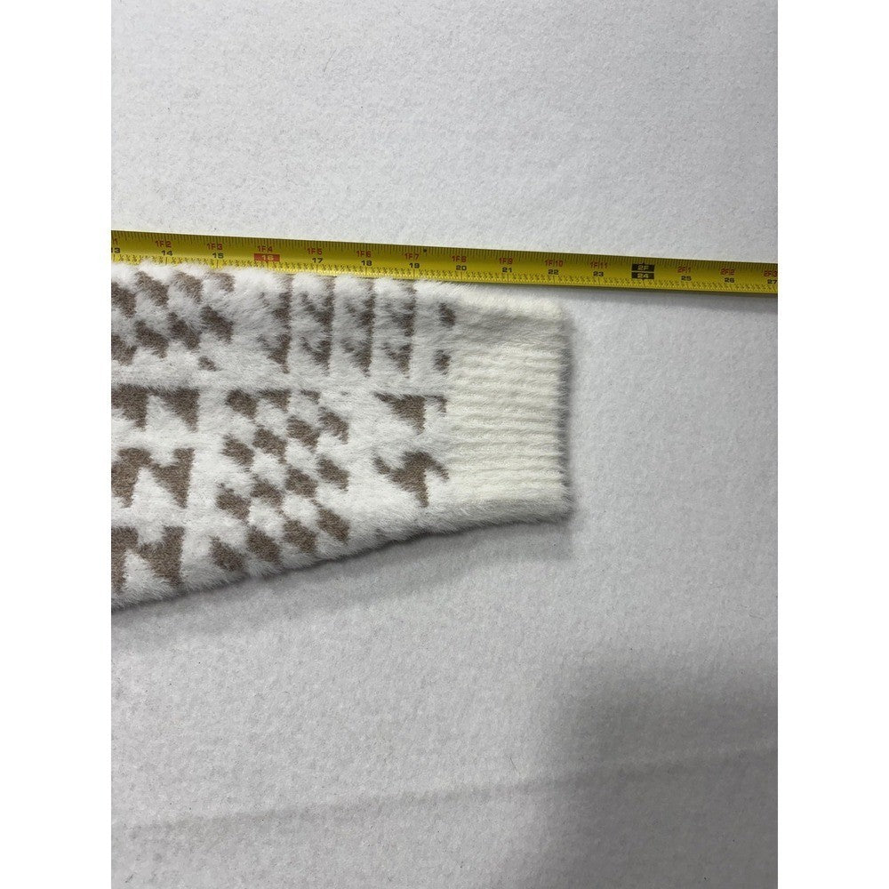 Marc New York Sweater Womens XL White Full Zip Mock Neck Geometric Pattern Knit