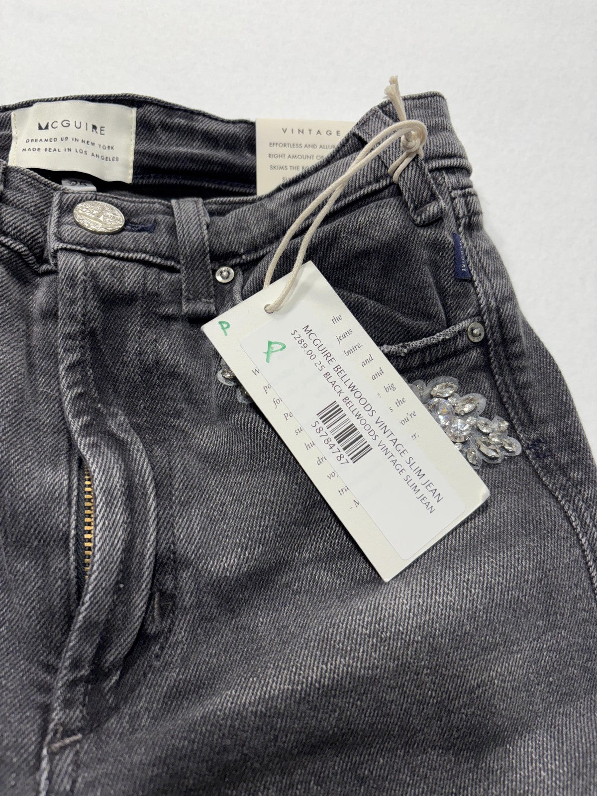 McGuire Bellwoods Vintage Slim Jeans Womens 25 Gray Beaded Rhinestone 25x30