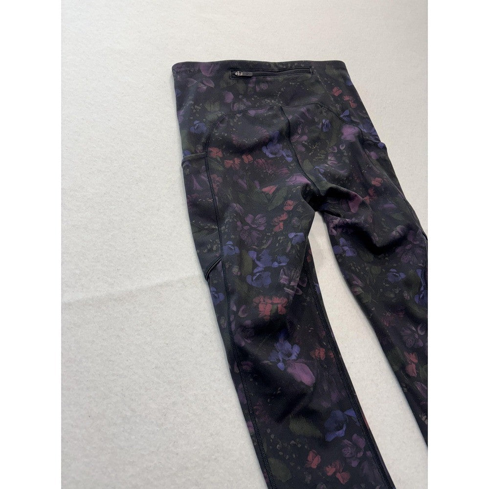 Lululemon Leggings Womens 4 Black Floral High Rise Pocket Ankle Stretch Athletic
