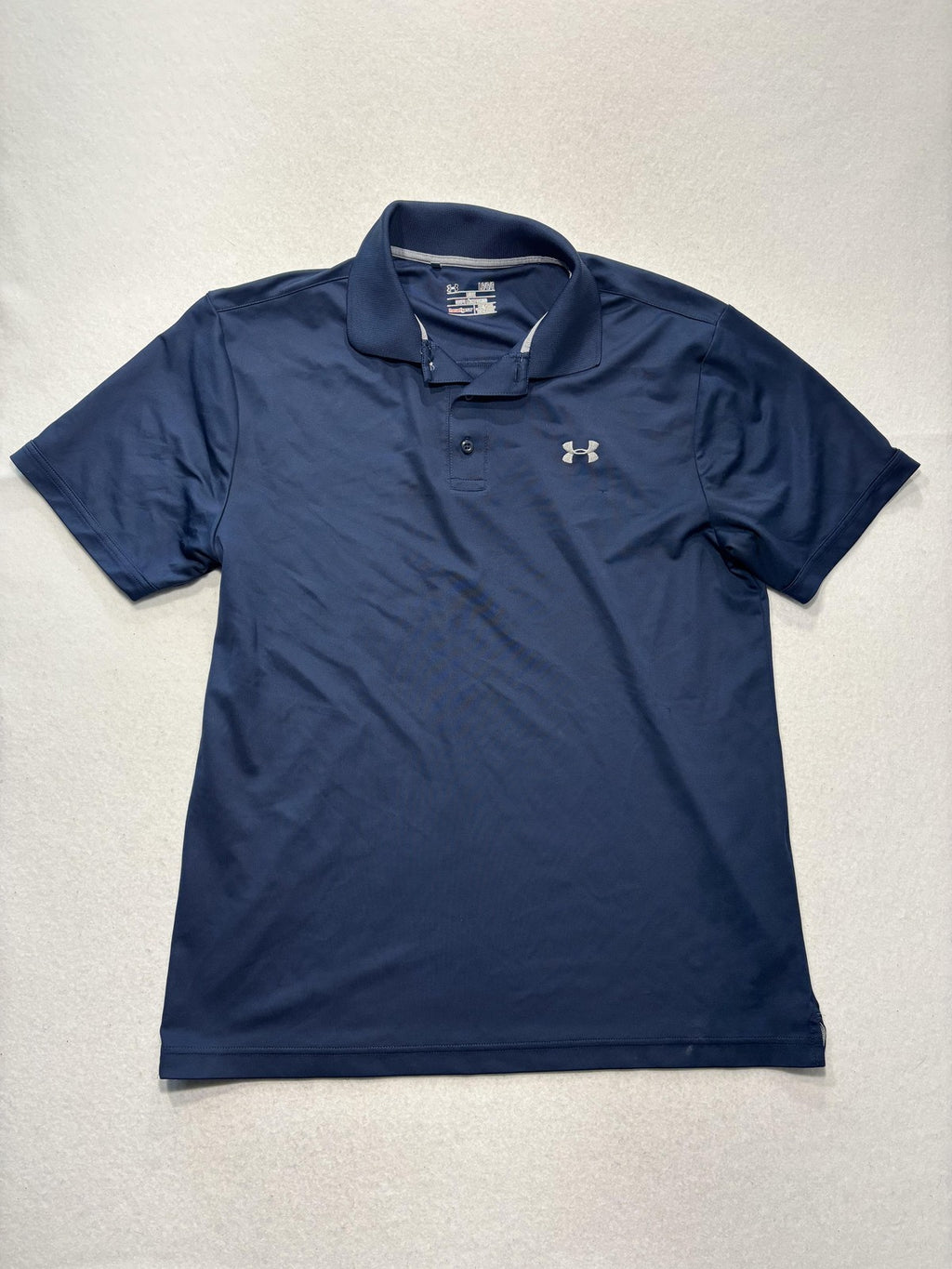 Under Armour HeatGear Polo Shirt Mens Large Blue Loose Fit Golf Logo Performance