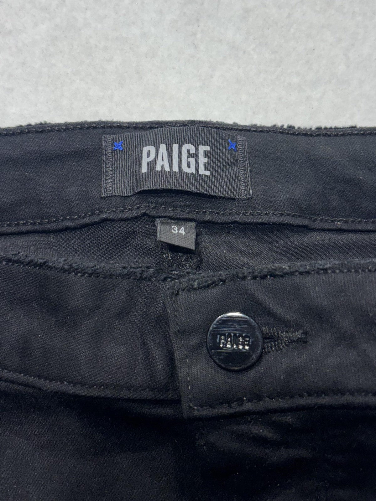Paige Hoxton Ankle Jeans Womens 34 Black Wash Slim Stretch Distressed 34x28.5