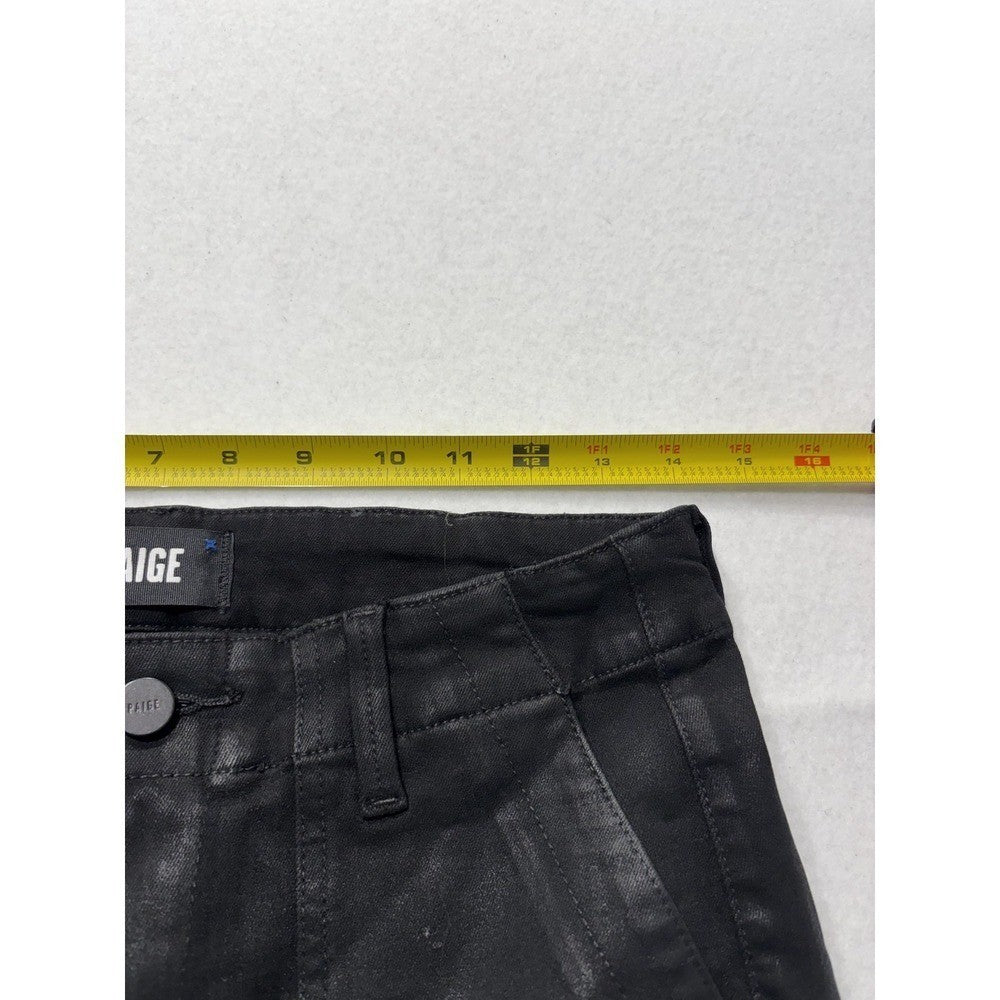Paige Pants Womens 27 Black Mayslie Coated Denim Jogger Ankle Zip Cuffed Stretch