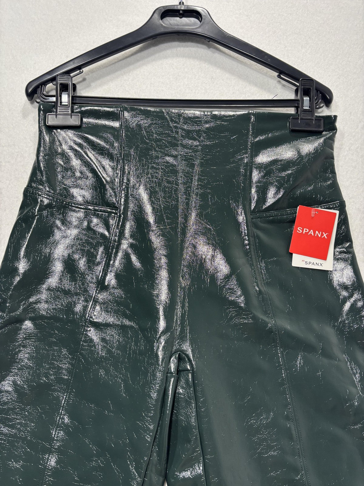 Spanx Leggings Womens Large Green Faux Patent Leather High Rise Shaping Ankle