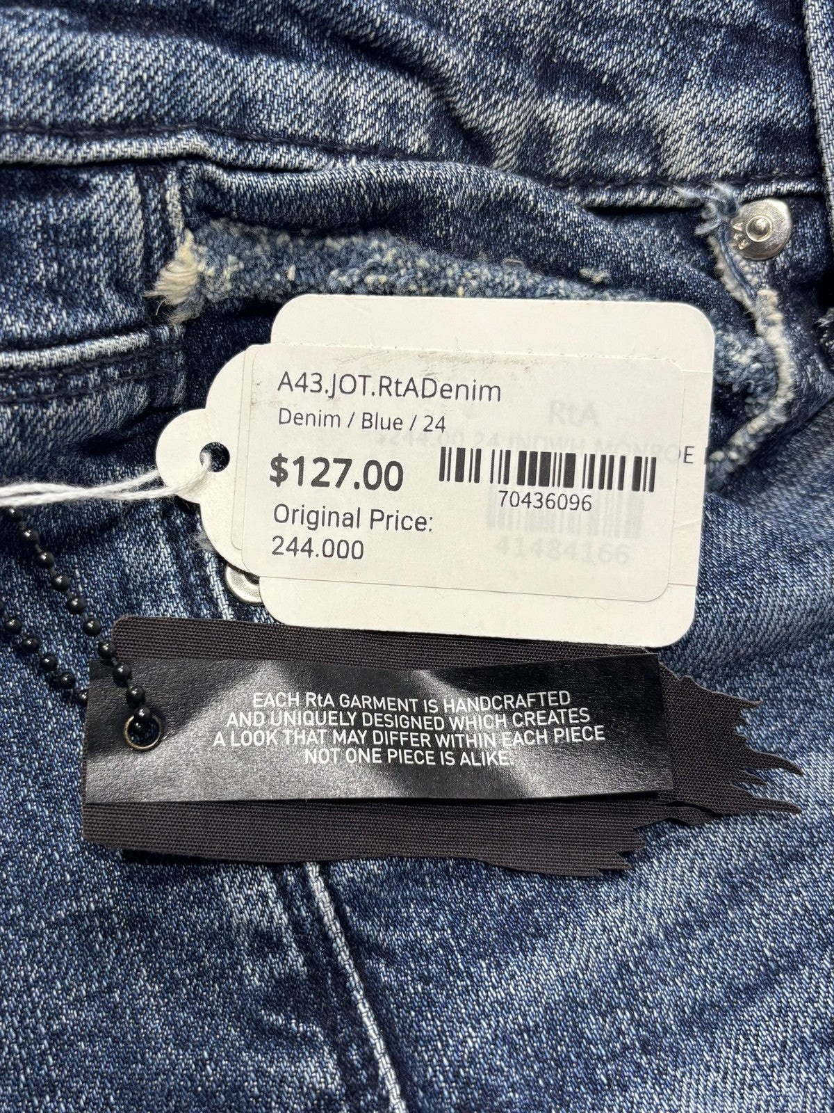 RtA Jot Jeans Womens 24 Blue Medium Wash Slim Skinny Raw Hem WS7103-102INDWH
