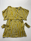 Vertigo Paris Dress Womens XL Yellow Floral Scoop Neck Kimono Sleeve Belted