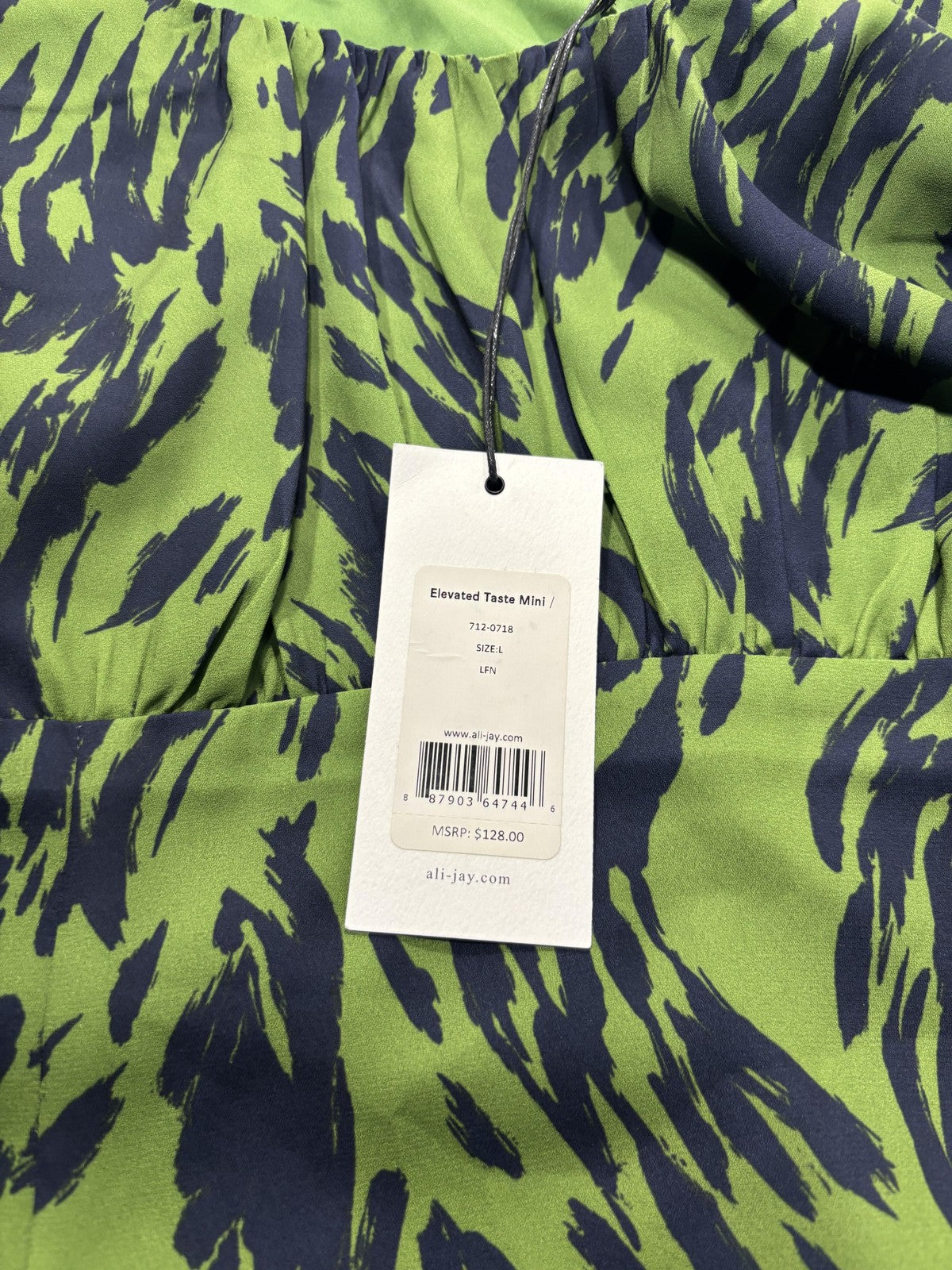 Ali & Jay Elevated Taste Mini Dress Womens Large Green Animal Print Short Sleeve