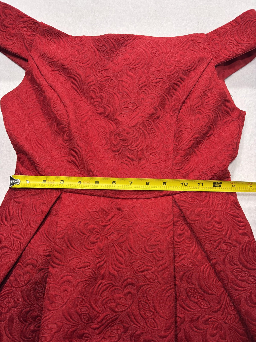 Ark & Co. Dress Womens Small Red Jacquard Off Shoulder Fit Flare Mini Party