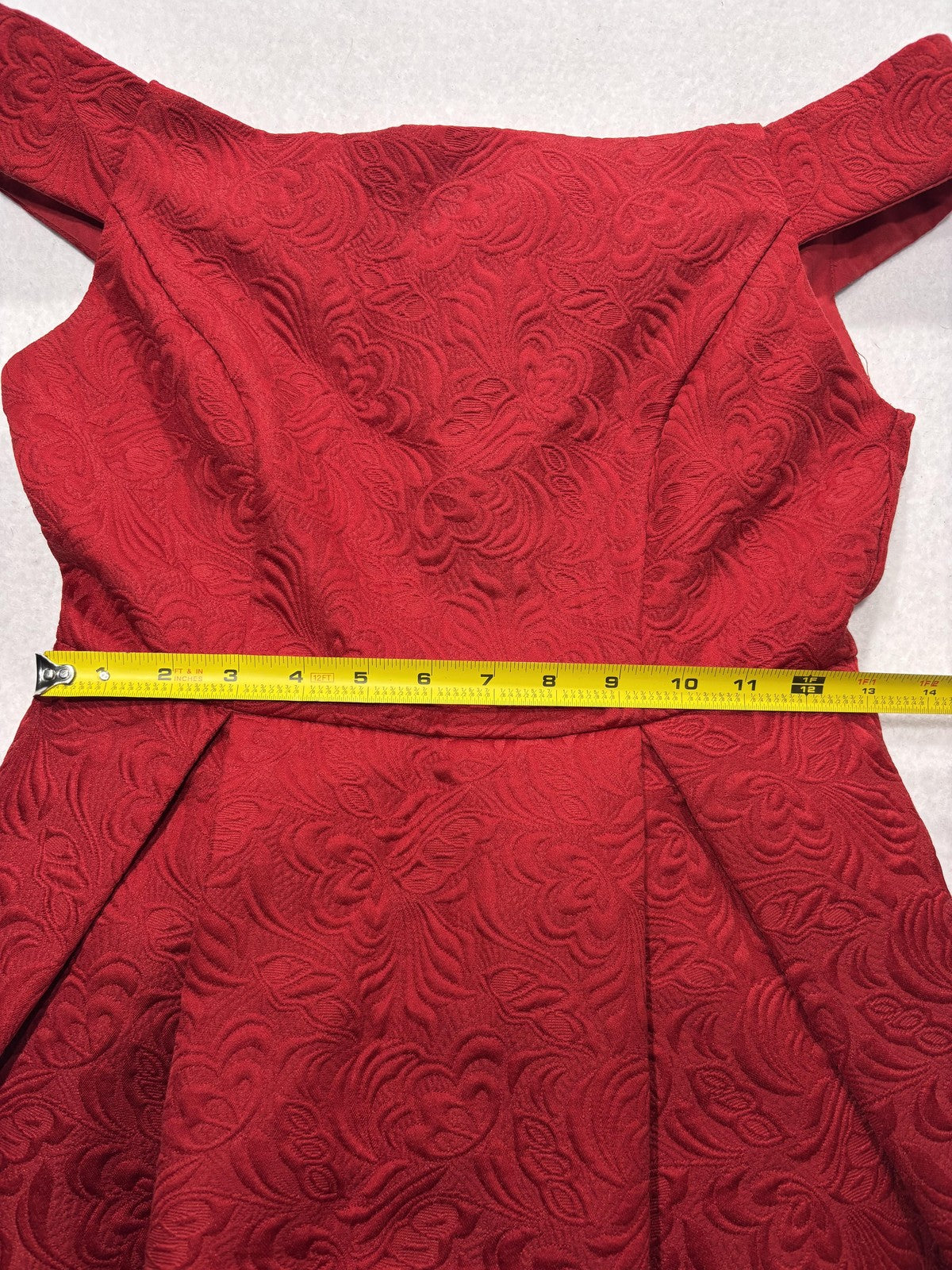 Ark & Co. Dress Womens Small Red Jacquard Off Shoulder Fit Flare Mini Party