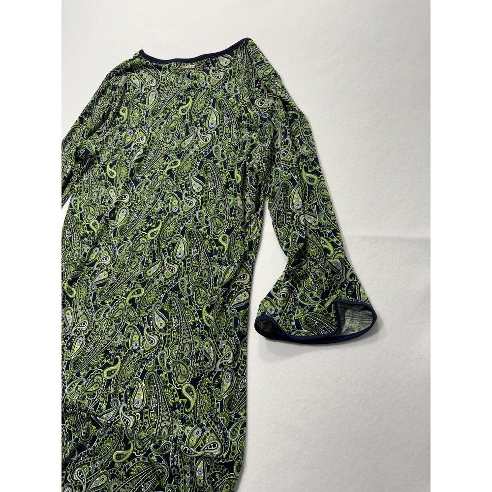 MICHAEL Michael Kors Womens Large Blue Green Paisley Shift Bell Sleeve Dress