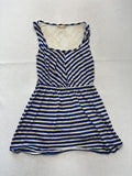 Pearl Blue Stripe Scoop Neck Lace Back Button Fit Flare Sundress Womens Small