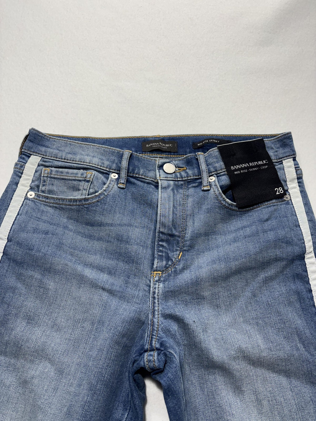 Banana Republic Jeans Womens 28 Blue Wash Mid Rise Skinny Crop Stripe 28x27.5