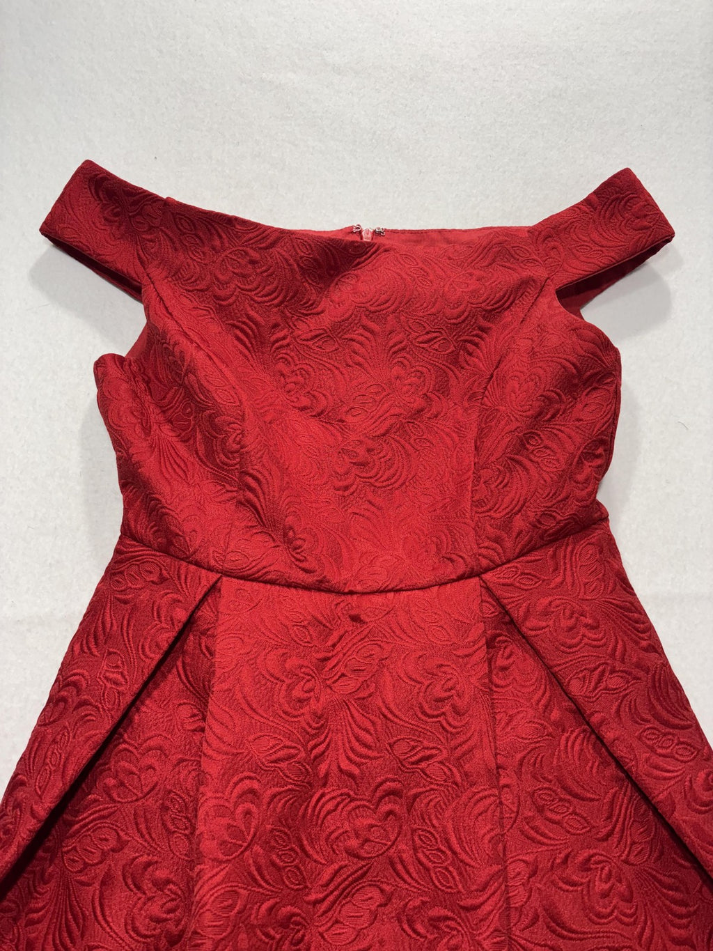 Ark & Co. Dress Womens Small Red Jacquard Off Shoulder Fit Flare Mini Party