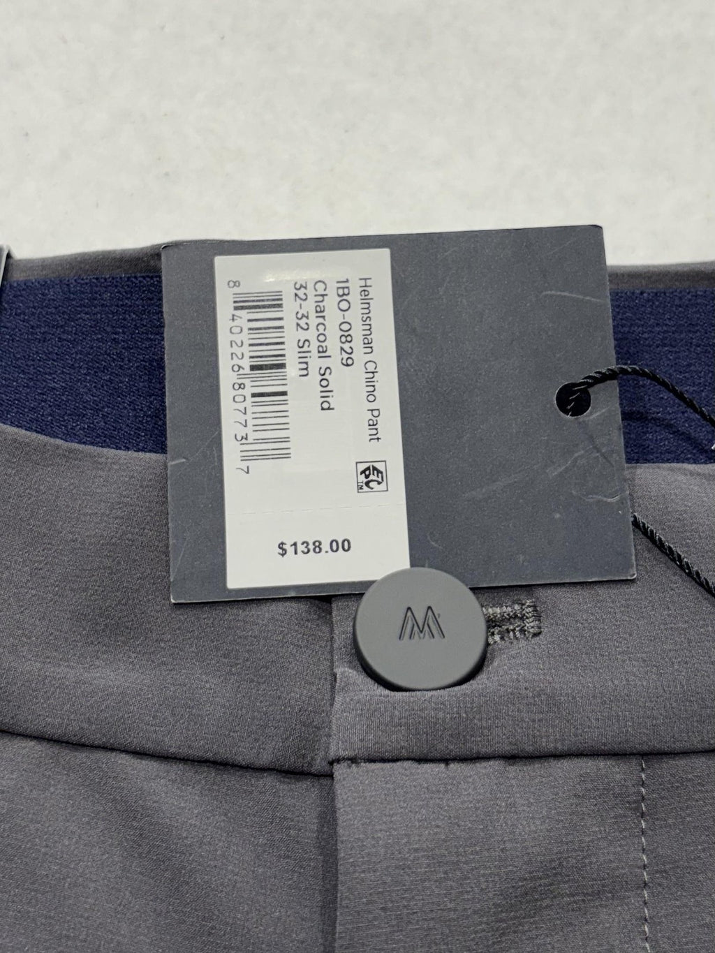 Mizzen+Main Helmsman Chino Pants Mens 32x32 Gray Slim Stretch Travel Casual