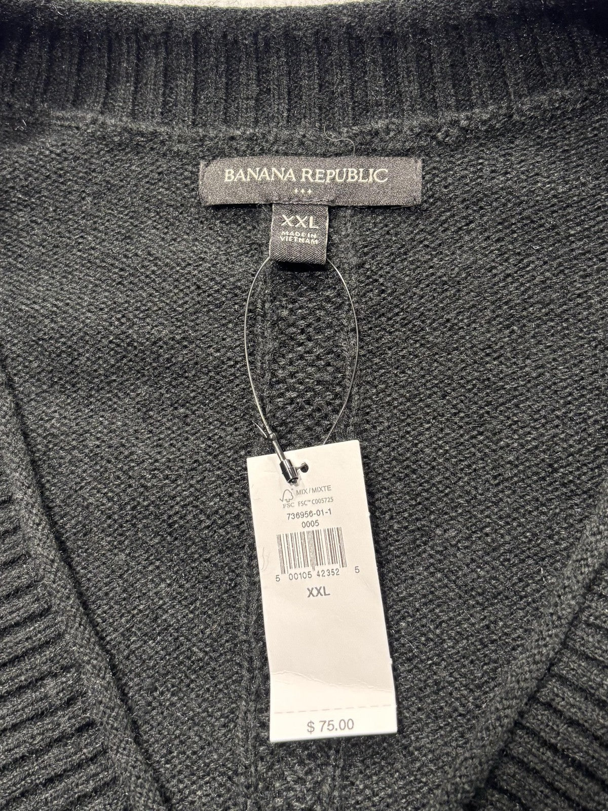 Banana Republic Sweater Mens 2XL Gray V Neck Lightweight Knit Pullover Casual